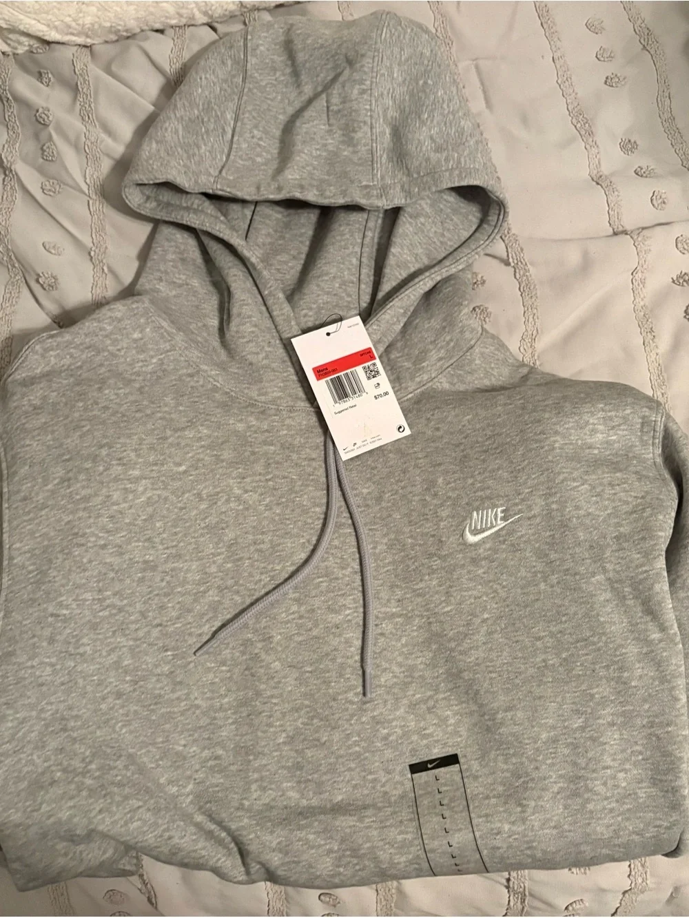 Nike Men’s Light Gray Hooded Sweatshirt with White Swoosh